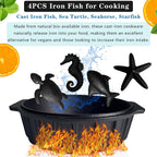 Small Cast Iron Garlic Roaster with 4 Iron Fish, Pre-Seasoned Smoker Roaster, Garlic Cooker, Garlic Roasting Pot, Mini Cocotte Garlic Potato Baker, Wood Chip Smoker Box for BBQ Meats Vegetables