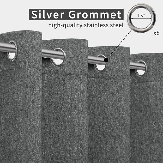 Easy-Going Linen Look Outdoor Curtains Waterproof Windproof Porch Curtains, Soft Thicken Outdoor Privacy Curtains for Patio, Gazebo, Grommet Top and Tab Bottom Drape, 1 Panel, 54x96 inch, Dark Grey