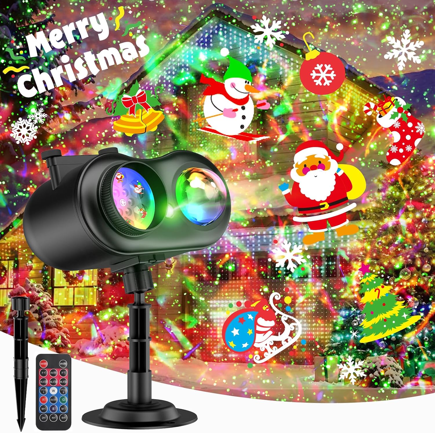 Christmas Projector Lights Outdoor with Ocean Wave & Firefly Light, 20 Slides/160 Patterns Holiday Projection Lights Indoor with Remote & Timer, Waterproof Light Projector Christmas Decorations
