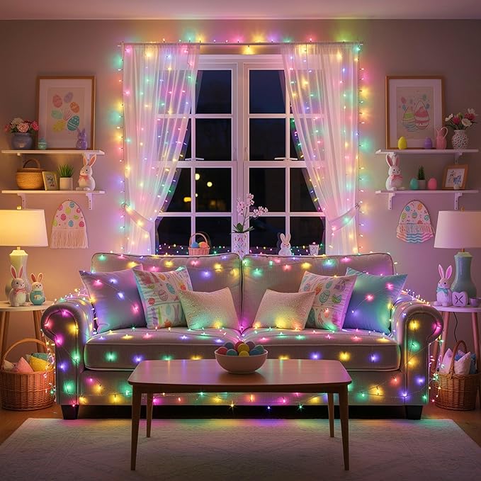 Brizled Color Changing String Lights, 33ft 100 LED Pasrel Easter Mini Lights with Remote, Dimmable RGB Lights String Clear Wire, Indoor USB Twinkle Light for Christmas Halloween Year-Round Decor