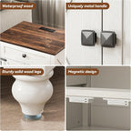 Farmhouse End Table with Charging Station, 24inch White Nightstand with Door and Storage Cabinet, Bedside End Table with Adjustable Shelf, Wood Bedside Table, Night Stand for Living Room and Bedroom