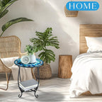 Outdoor Side Table Round Small Mosaic Patio Accent Indoor End Plant Coffee Tea Table for Yard Patio Porch Garden Living Room, Bedroom(Mandala Style,16 Inch)