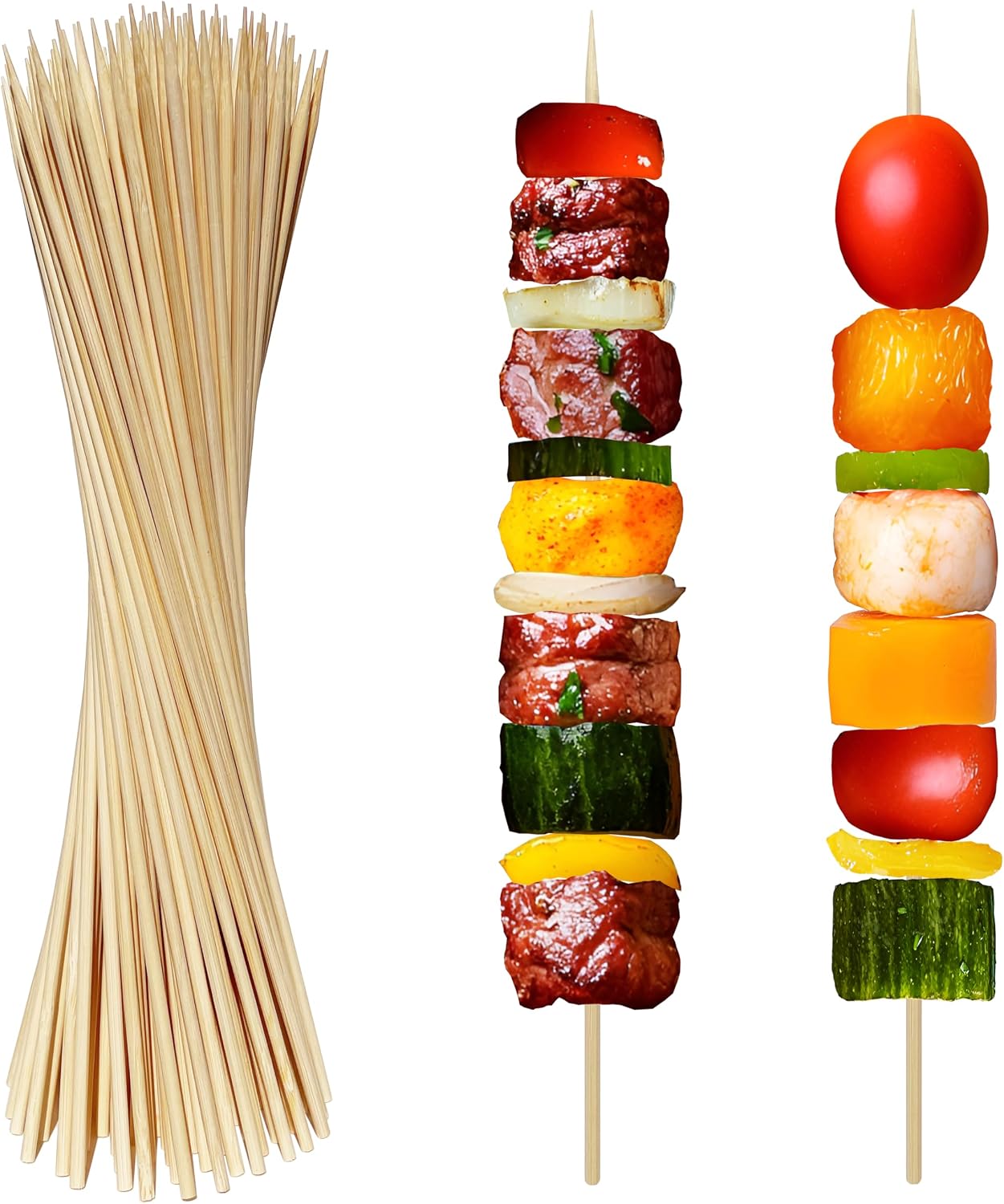 Bamboo Skewers 12 Inch Wooden Skewers Sticks for Grilling, BBQ, Shish Kabob, Fruit, Yakitori. More Size Choices 8"/10", 100 PCS (12inch X Φ3mm)