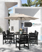 SERWALL 9-Piece Outdoor Dining Set, 60" - 83" Expandable Outdoor Dining Table and 8 HDPE Chairs, All Weather HDPE Outdoor Furniture Set for Backyard, Garden, Black