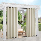 NICETOWN 2 Panels Beige Outdoor Curtains for Patio Waterproof, Sunlight Block Rustproof Grommet Top and Bottom Windbreak Heavy Weight Fixed Outdoor Drapes for Pergola, W52 x L108