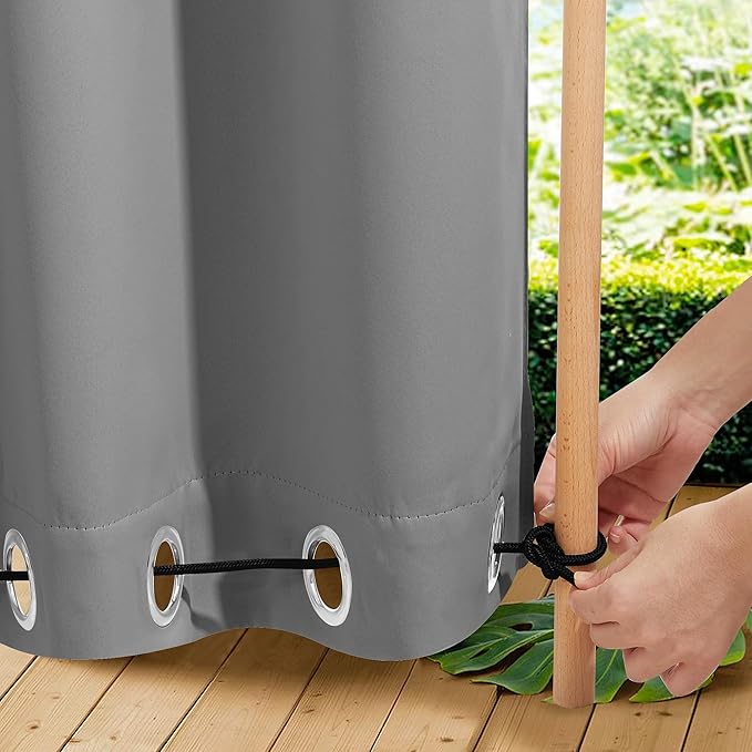 NICETOWN 2 Panels Weighted Outdoor Curtains for Patio Waterproof, Top & Bottom Grommet & Back Tab Fixed Outdoor Curtains Windproof Drapes Thermal Insulated for Gazebo, W84 x L84, Light Grey