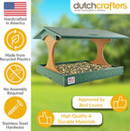 DutchCrafters Amish USA Made Poly Extra Large Fly Through Bird Feeder Post Mount for 4" x 4", Covered Bird Feeder Open Platform Seed Tray for Outdoor, Outside, Garden, Yard (Turf Green & Cedar)