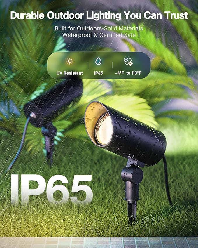 HIBOITEC 1 Pack 30W Outdoor LED Spot Lights 120V Plug in Flag Pole Light 3000LM 3000K Warm White Waterproof Landscape Spotlight for Yard Garden Tree Statue, 5.9 FT Cord with Plug