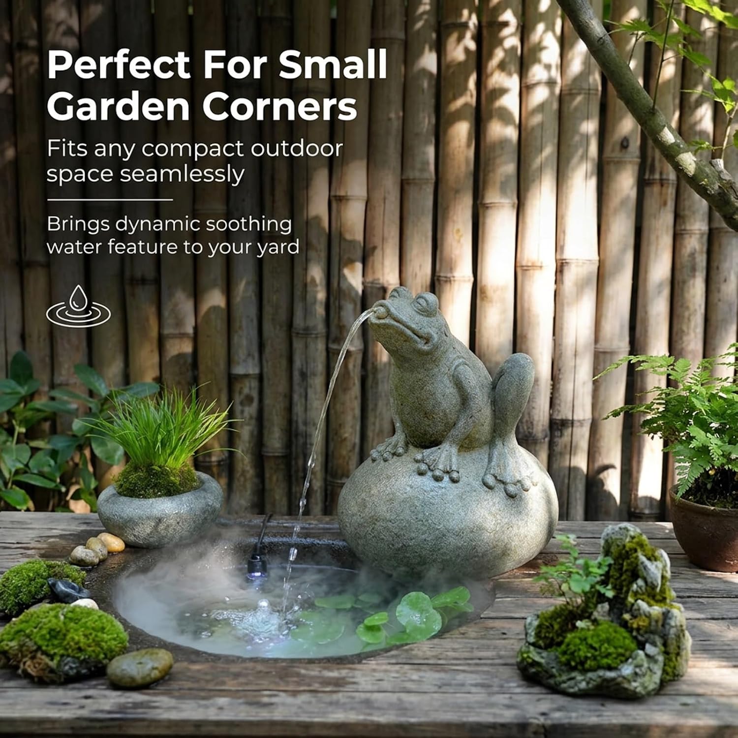 Garden Pond Spitters Statue Pond Water Feature Fish Pond Water Circulation Outlet Landscaping for Outdoor Patio Yard(Meditating Frog)