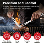 Kaluns Grilling Accessories, Dad Gifts for Christmas, Heavy Duty Stainless Steel Grill Set BBQ Grill Accessories for Outdoor Grill with Meat Thermometer, Case and Apron