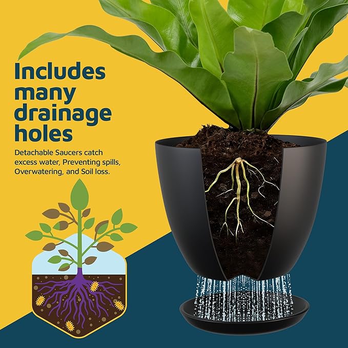 Lifemaster Plant Pots with Multi Drainage Holes - 20 Pieces Versatile, Sturdy Plastic, Stackable Design Home Decor Flower Pots for Indoor and Outdoor Gardening - Black