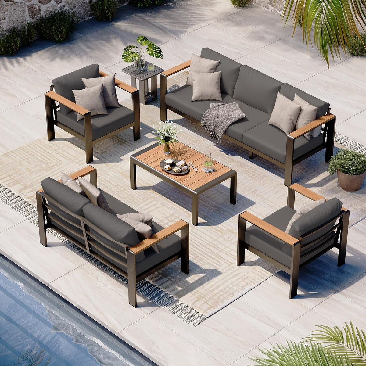 aluminum outdoor patio furniture set with coffee table, main product view