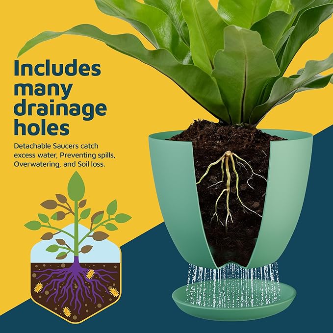 Planter Pots with Drainage Holes - Lightweight, Durable, & Space-Saving Pots for Indoor and Outdoor - Versatile Functionality, Simple Modern Design, Set of 20 Plastic Planter Pots Mint