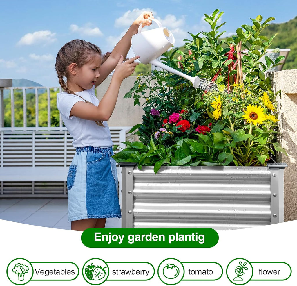land guard 2 pack galvanized raised garden bed, side view
