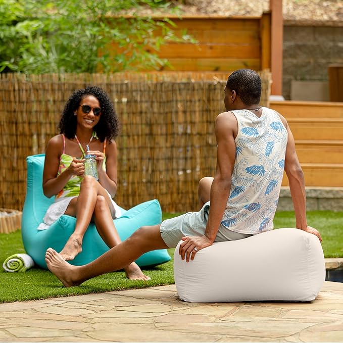 Jaxx Leon Outdoor Bean Bag Ottoman, Taupe Striped
