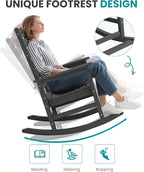SERWALL Outdoor Rocking Chair Set of 4, Oversized HDPE Patio Rocking Chair with Footrest for Adults, All Weather Porch Rocker for Deck Patio Balcony, Gray