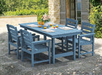 SERWALL Patio Table Set, Outdoor HDPE Dining Furniture with Umbrella Hole, All Weather for Lawn, Garden, Backyard, Poolside, Blue | with Umbrella Hole, All Weather, for Lawn, for Garden, for Backyard, for Poolside
