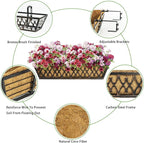 Window Boxes Planters: 2 Pack 24 Inch Railing Planter Box with Adjustable Brackets for Porch Fence Patio Balcony Hanging Flower Baskets with Coco Liners for Outdoor Garden Decor - Bronze