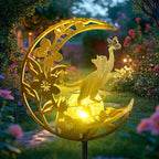 Cat Lights Outdoor Decor - Moon & Cat Sola Garden Lights Waterproof, Auto On/Off Pathway Lighting for Yard/Lawn/Patio, Handcrafted Metal Solar-Stake-Lights for Outside Decorations