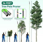 VINGLI 26FT Manual Pole Saw for Tree Trimming, Extendable Tree Pruner, Sharp Steel Blade and Scissors, High Tree Branch Cutter with Lightweight 8 Fiberglass Long Handles, for Pruning Palms and Shrubs