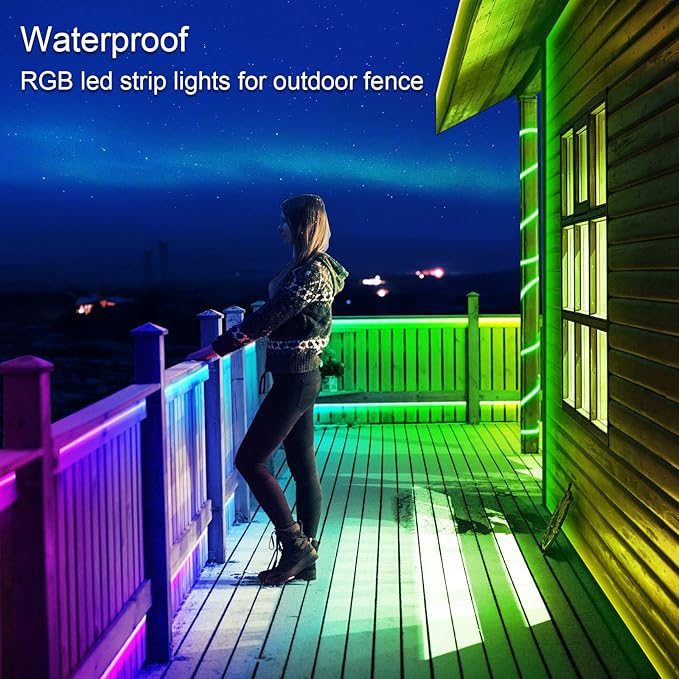 AILBTON 500ft Outdoor LED Strip Lights Waterproof,IP68 Outside Led Light Strips Waterproof with Bluetooth App Remote Control,Music Sync RGB Exterior Led Rope Lights,for Balcony,Deck,Roof,Garden,Pool