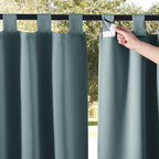 NICETOWN 2 Panels Greyish Blue Porch Curtainss Outdoor Waterproof for Patio, Self-Stick Tab Top Blackout Heat & Cold Block Indoor Outdoor Curtainss & Drapes Privacy for Pergola/Patio, W52 x L108