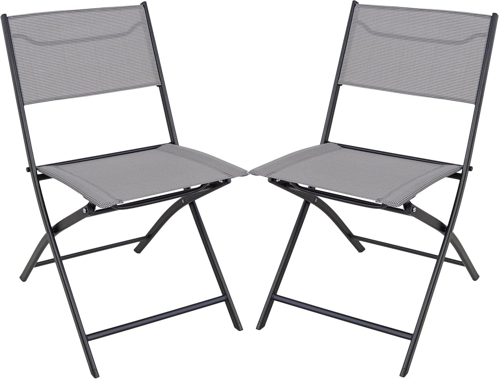 2-Piece Folding Bistro Sling Chairs, Portable Outdoor Patio Dining Set, Gray, No Assembly