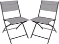 2-Piece Folding Bistro Sling Chairs, Portable Outdoor Patio Dining Set, Gray, No Assembly