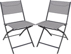 2-Piece Folding Bistro Sling Chairs, Portable Outdoor Patio Dining Set, Gray, No Assembly