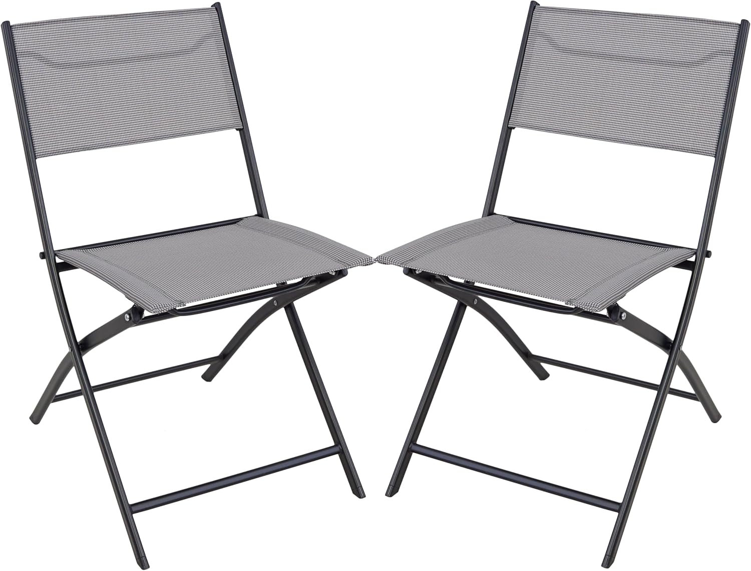 2-Piece Folding Bistro Sling Chairs, Portable Outdoor Patio Dining Set, Gray, No Assembly