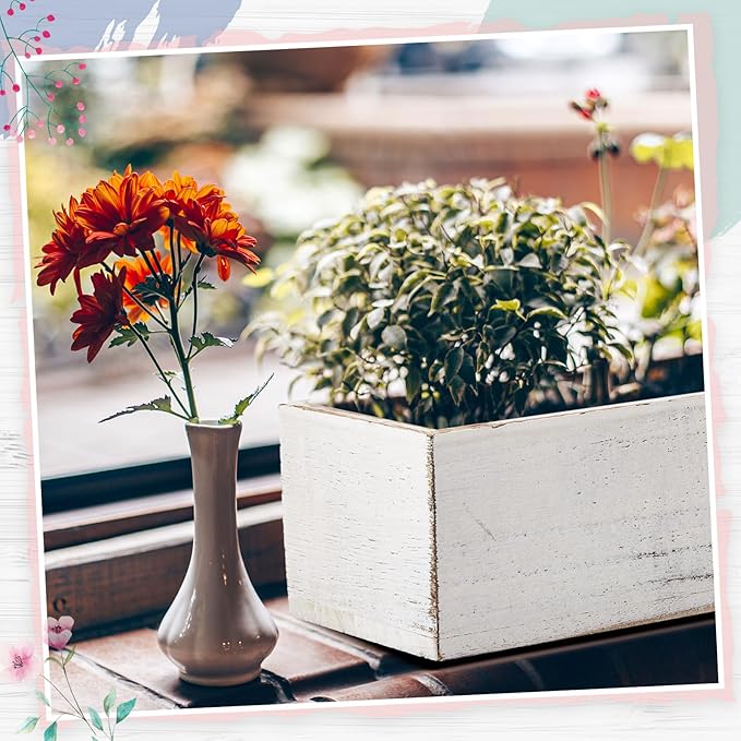 Dandat 4 Set Wood Boxes for Centerpieces 16x4 Inch Rectangle Wooden Planter Box Rustic Wooden Planters with Removable Plastic Liner Floral Foam Blocks for Christmas Wedding Home Garden Decor(White)
