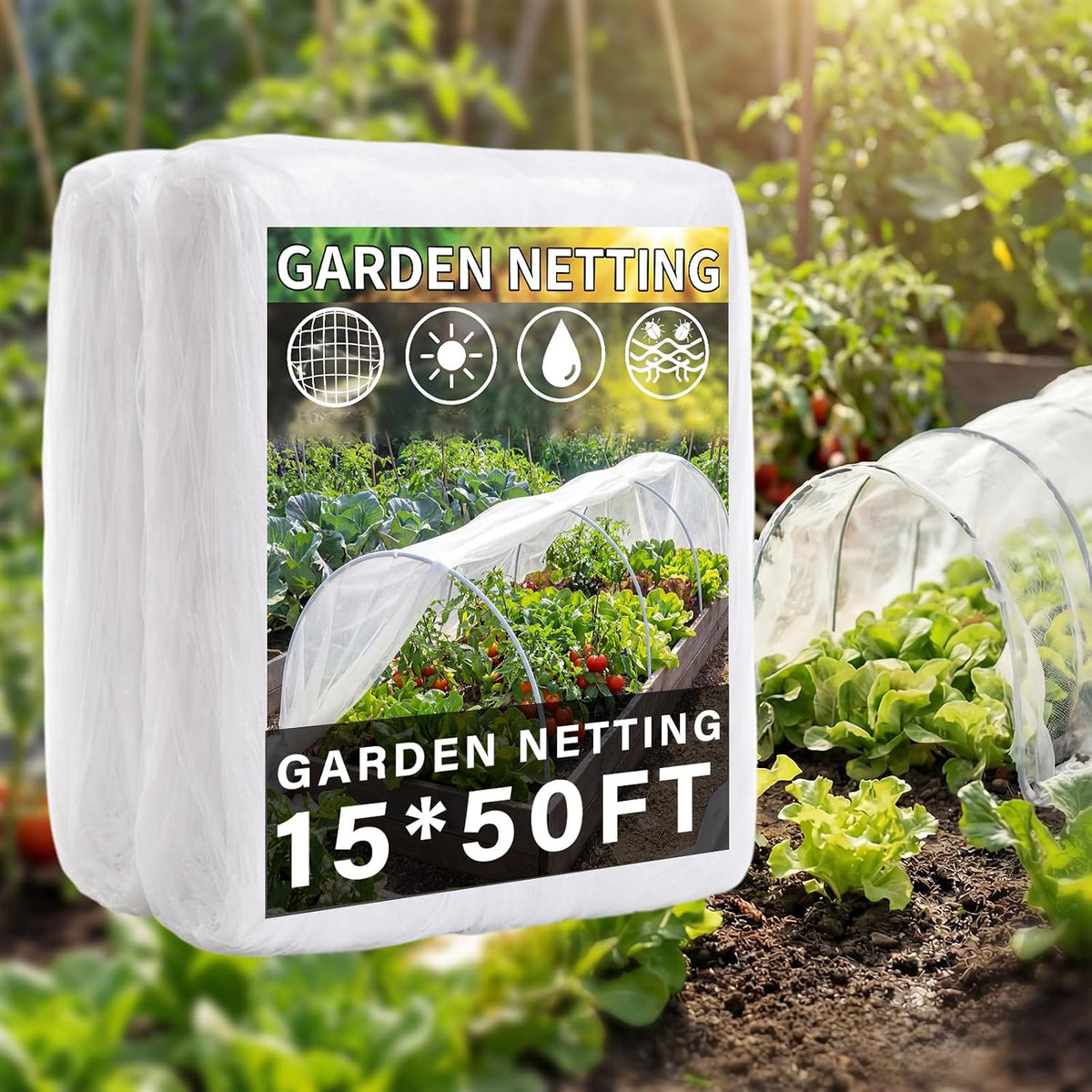 50 ft garden mesh netting insect mosquito net shown in use