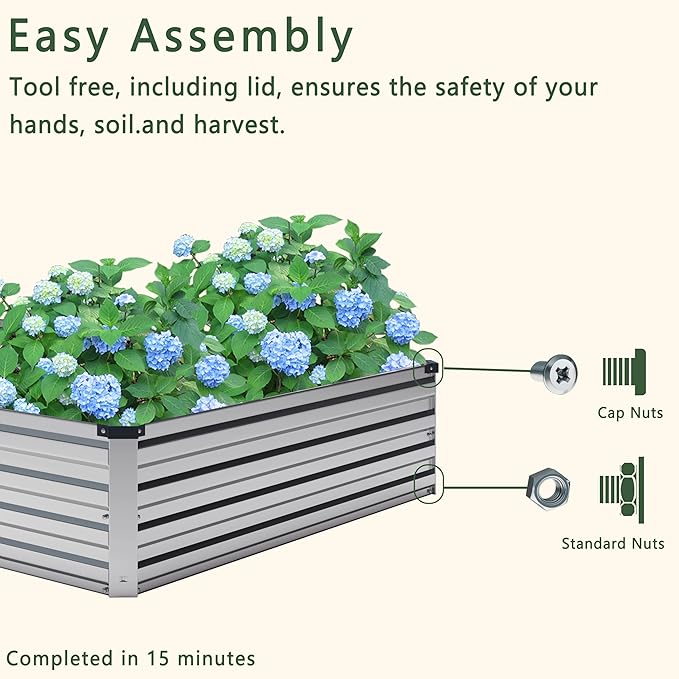 2PCS 12x4x1FT Galvanized Raised Garden Bed Kit,Vegetable Boxes-Rectangle Metal Flower Box,Large Planter Raised Beds Outdoor Garden for Planting,Fruit,Herb-Silver