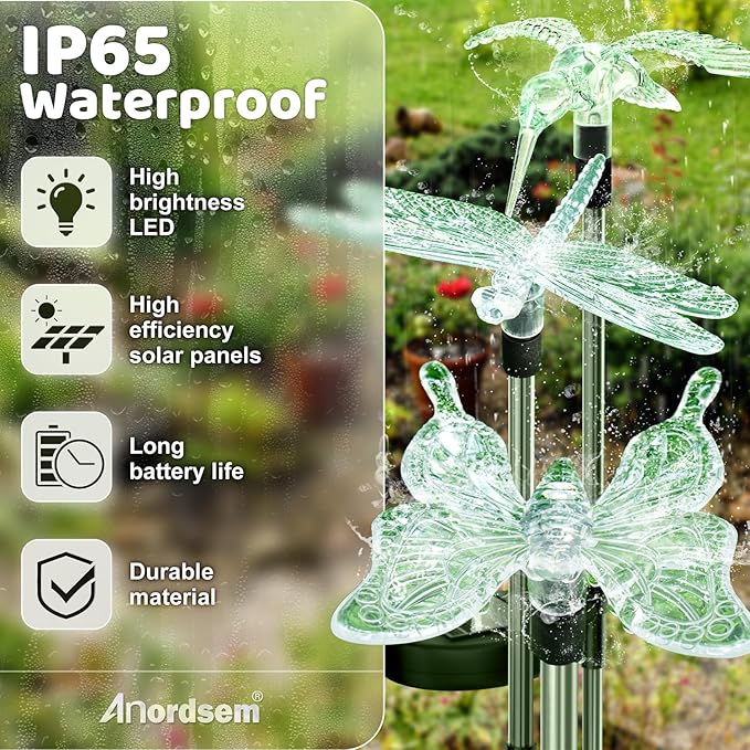 Anordsem Solar Garden Lights Outdoor: 6 Waterproof PVC Insect Stake Light Heads - Changeable Color LED Lighting for Gardener Yard Decoration - Christmas Gifts for Homeowners Over 30