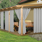 HolidayIdeas Outdoor Curtains for Patio Waterproof, 6 Panels - 54x95 Inches - Weatherproof Privacy Outsides Curtains for Cabana Porch Pergola, Sunlight & UV Blocking (Silver, Grommet Top)