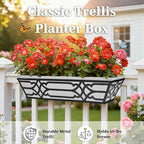 2 Pack 24 Inch Railing Boxes Planter for Outdoor Plants Adjustable Brackets for Porch Fence and Balcony Window Planter Box with Non-Woven Fabric Liner for Hanging Flower Baskets (2, Black)