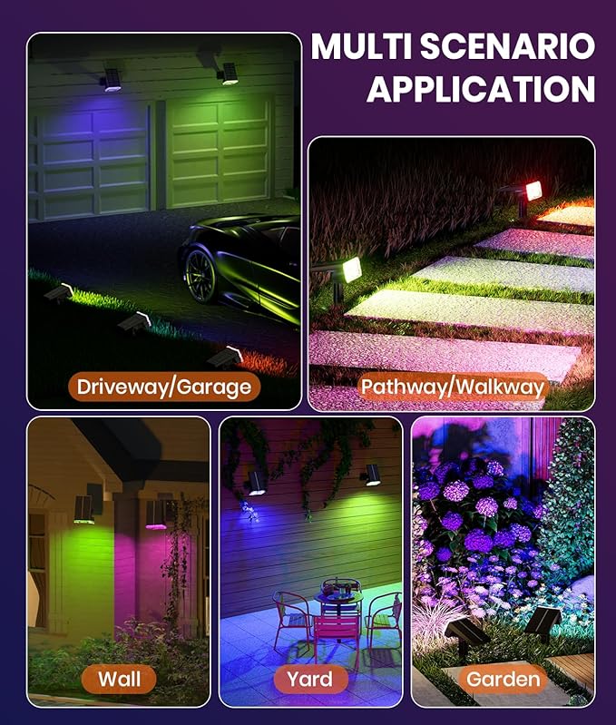12 Pack - Solar Christmas Lights Outdoor Waterproof,6 Color Changing Spotlights &10 Modes, IP67 Waterproof,105° Adjustable Solar Spot Lights for Pathway/Garden/Yard/Patio/Landscape/Backyard Xmas Decor