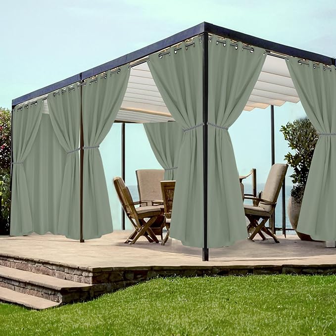 HolidayIdeas Grommet Outdoor Curtains for Patio Waterproof 8 Pcs All Weather Balcony Outside Curtains for Apartments, Gazebo, Pergolas, Porch, 54x95 Inch, Sage Green