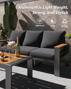 Aoxun Aluminum Outdoor Patio Furniture Set, 7 Seats Outdoor Sectional with Coffee Table, Patio Conversation Sets with Upgraded Armrests and Cushions for Backyard, Garden and Poolside