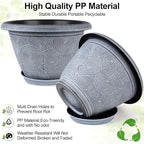 8 Inch Flower Pots Planters for Indoor Outdoor Plants, 4 Pack Plastic Small Plant Pots with Drainage Hole & Tray, Modern Decorative Garden Pot with Saucer, Plant Container for House