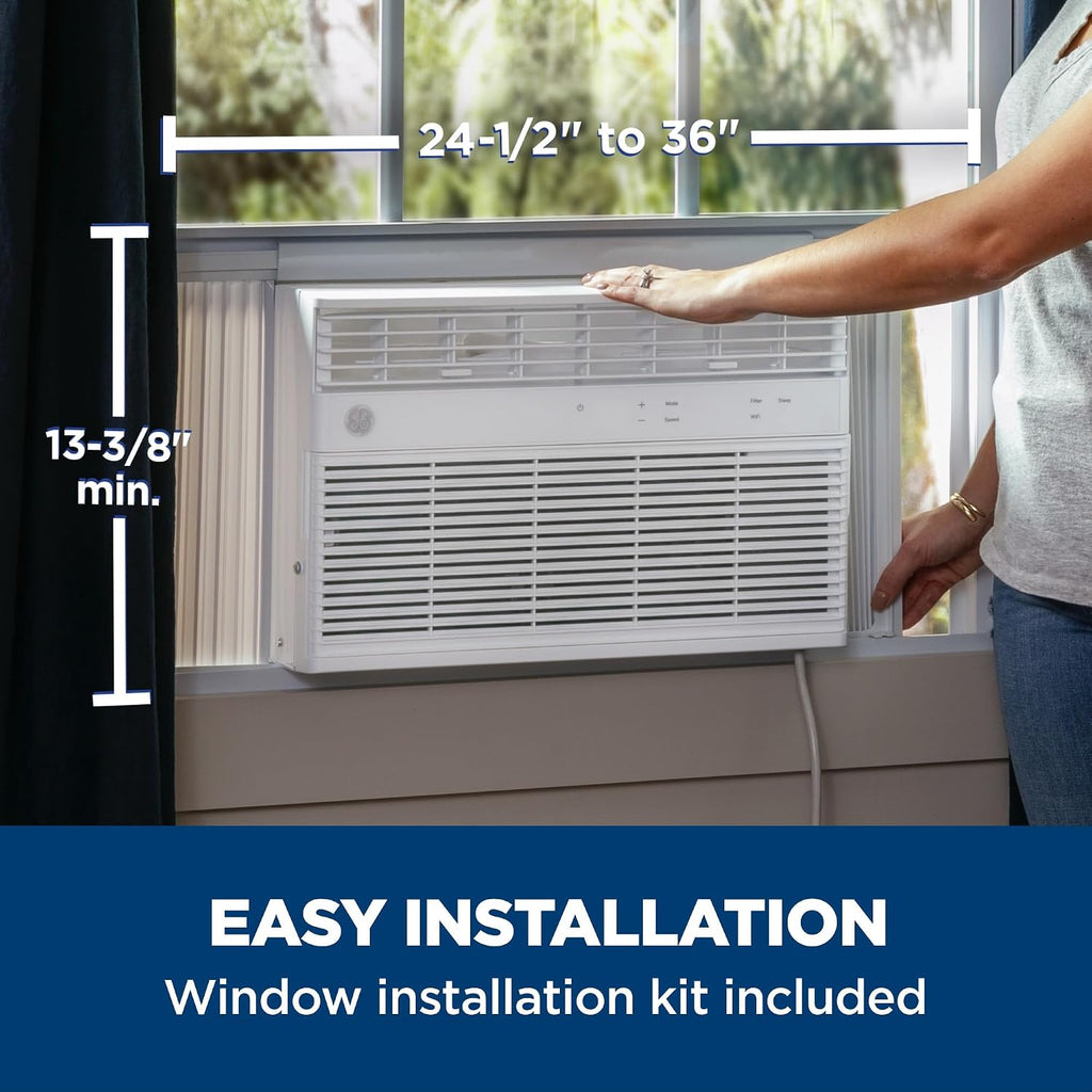ge window air conditioner 10000 btu, wi-fi enabled shown in use