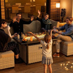 16-Piece Outdoor Patio Furniture Set with Rocking Swivel Chair, PE Wicker Rattan Sectional Sofa Patio Conversation Set with 55,000 BTU Fire Pit Table & Coffee Table, LAvocado Green
