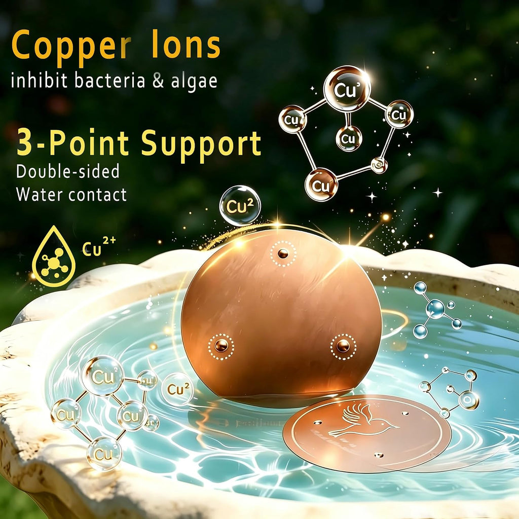 Bird Bath Copper Disk, 99.9% Pure Copper Disc to Keep Water Clean, Physical Safe Water Purification for Garden Birdbaths, Universal Fit for Concrete, Glass & Ceramic Bowls, All-Season Cleaner