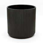 Amazon Basics Fluted Ceramic Round Planter with Drainage Hole, Indoor Outdoor Flower Pot, 8-inch, Black