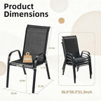 MAMIZO Patio Dining Chairs, Stackable All Weather Teslin Chair, Heavy Duty Outdoor Breathable Chairs Set, w/Armrests, Upgraded Chair FeetW/Strenthened Iron Spacers, 330 LBS (4, Black)