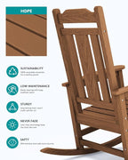 SERWALL Outdoor Rocking Chair Brown Set of 8, All Weather Patio Rocking Chair, HDPE Poly Rocking Chair for Adults, Heavy Duty Front Porch Rocker