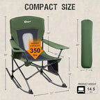 Portal Outdoor Rocking Chair Camping Folding Portable Rocker with Cup Holder Side Pocket Carry Bag, Support 350LBS (Mesh Green), 2 Pack