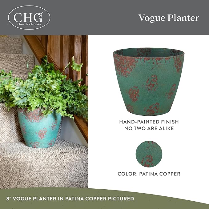 Classic Home and Garden Premiere Collection Planter Vogue, 8", Patina Copper