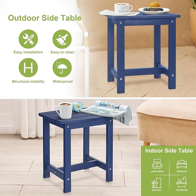 Y&M Outdoor Side Table, HIPS Adirondack Small Single Table, Waterproof Square Outside Table, Balcony Modern End Tables for Patio, Pool, Beach, Porch, Deck, Indoor or Outdoor Use (Navy Blue, 2 Pack)