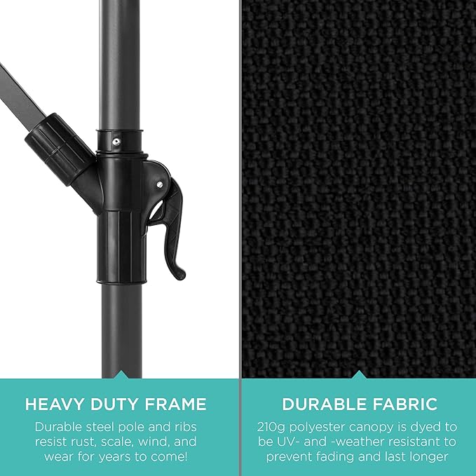 Best Choice Products 10ft Offset Hanging Market Patio Umbrella w/Easy Tilt Adjustment, Polyester Shade, 8 Ribs for Backyard, Poolside, Lawn and Garden - Black